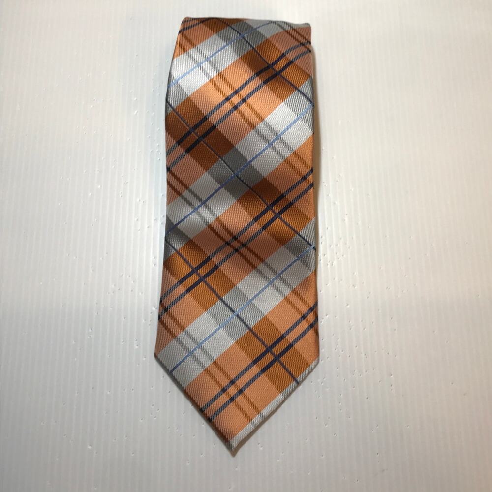 Clericci Orange Silver Plaid Wide Classic Mens Necktie
